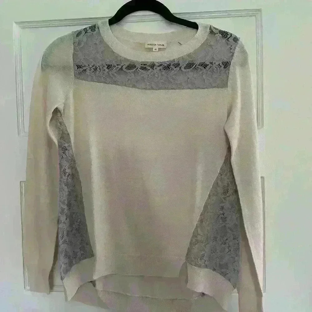 Rebecca Taylor Color Block- Lace Sweater- Size XS- Pre-Owned- Gently Used-